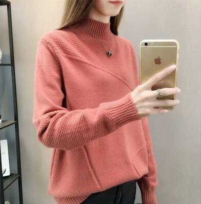 New 2019 Loose Warm Autumn Winter Pullover Sweater Women Jumper Half Turtleneck Long Sleeve Knit Purple Sweater Female NS4380