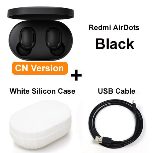 Add Cable White Case - Original Xiaomi Redmi Airdots Xiaomi Wireless earphone Voice control Bluetooth 5.0 Noise reduction Tap Control