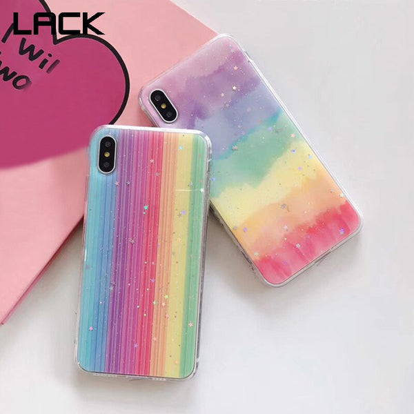 [variant_title] - LACK Cute Colorful Rainbow Shiny Stars glitter powder Phone Case For iphone 11 11Pro MaX 6S 7 8 Plus X XS Max XR Soft Back Cover