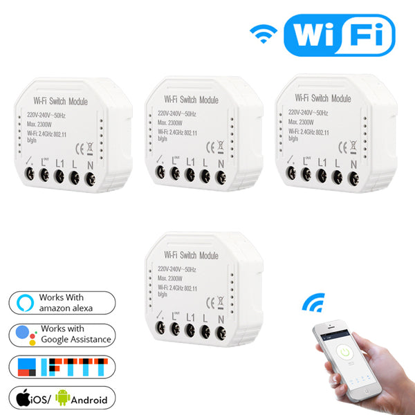 4 PCs - Wifi Smart Light Switch Diy Breaker Automation Module Smart Life/Tuya APP Remote Control,Works with Alexa Google Home 1/2 Way