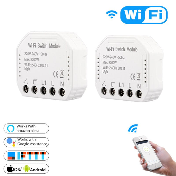 2 PCs - Wifi Smart Light Switch Diy Breaker Module Smart Life/Tuya APP Remote Control,Works with Alexa Echo Google Home 1/2 Way