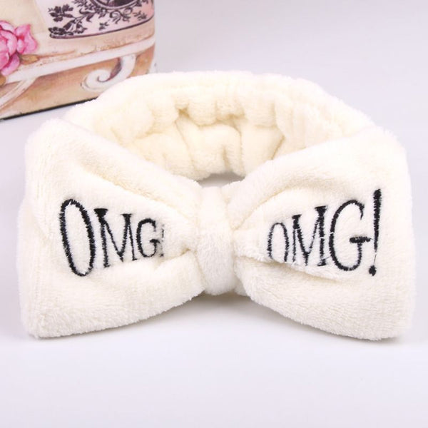 Ivory OMG - 2019 New OMG Letter Coral Fleece Wash Face Bow Hairbands For Women Girls Headbands Headwear Hair Bands Turban Hair Accessories
