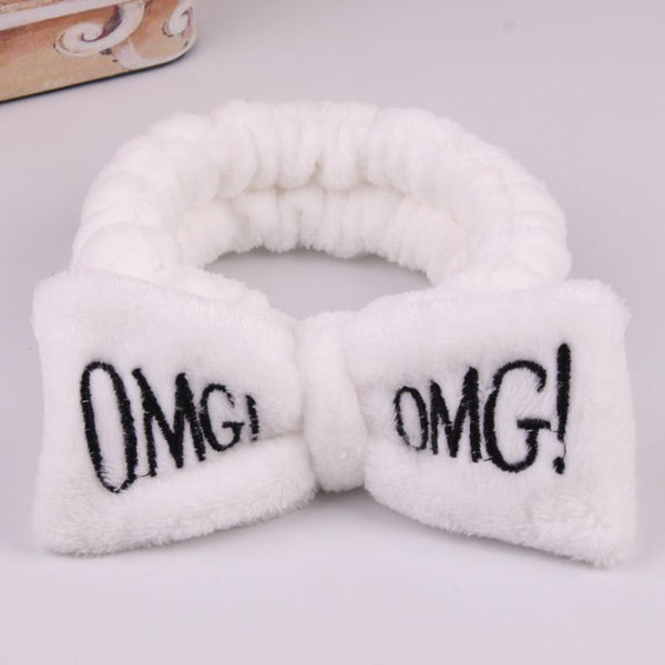 White OMG - 2019 New OMG Letter Coral Fleece Wash Face Bow Hairbands For Women Girls Headbands Headwear Hair Bands Turban Hair Accessories
