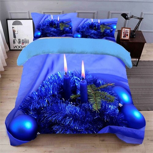 Home Kid Healthy 3D Bedding Set Blue Color Linings Duvet Cover Bed Sheet Pillowcases Christmas tree and snow deer