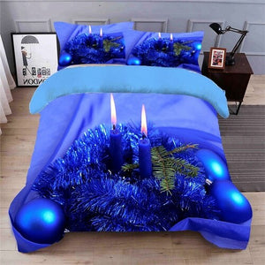 Home Kid Healthy 3D Bedding Set Blue Color Linings Duvet Cover Bed Sheet Pillowcases Christmas tree and snow deer