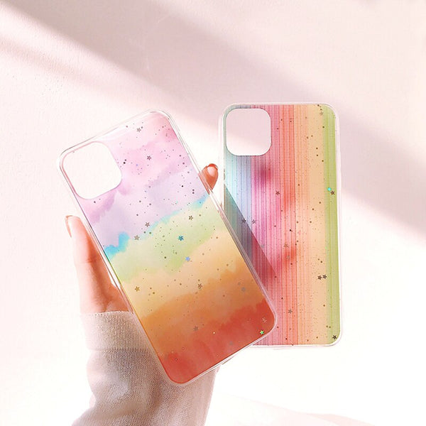 [variant_title] - LACK Cute Colorful Rainbow Shiny Stars glitter powder Phone Case For iphone 11 11Pro MaX 6S 7 8 Plus X XS Max XR Soft Back Cover