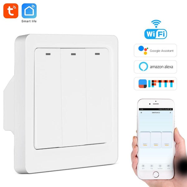 3 Gang - Tuya wifi remote control light switch EU Wall button smart switchs Support Alexa, Google Home, Voice Control switch
