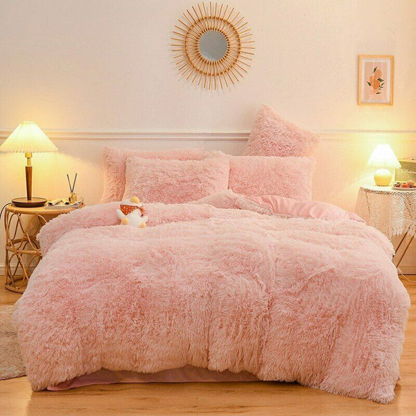 Luxury Plush Shaggy Fleece Faux Fur Duvet Cover Sheet Pillowcases King Bedding Set New Comforter Bedding Sets Queen Bed Sheet
