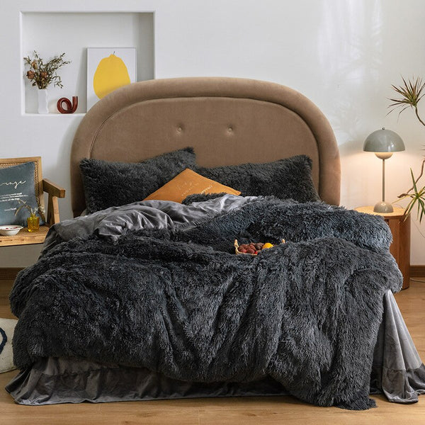 Long hair duvet cover set 150*200cm RU family bedding warm fleece grey blanket cover bedclothes quilt cover+pillowcase 3pcs/set