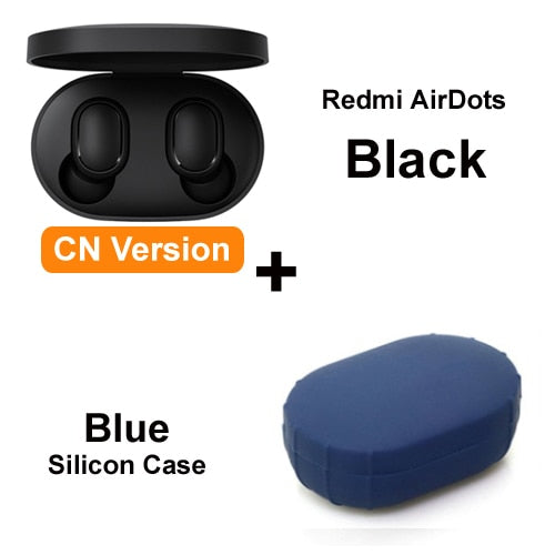 Black Add Blue Case - Original Xiaomi Redmi Airdots Xiaomi Wireless earphone Voice control Bluetooth 5.0 Noise reduction Tap Control