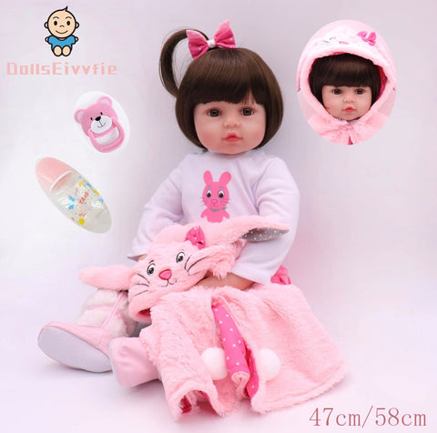 [variant_title] - 47cm/58cm silicone bebe reborn doll pink cute rabbit costume realistic baby baby gives children the best birthday Christmas gift