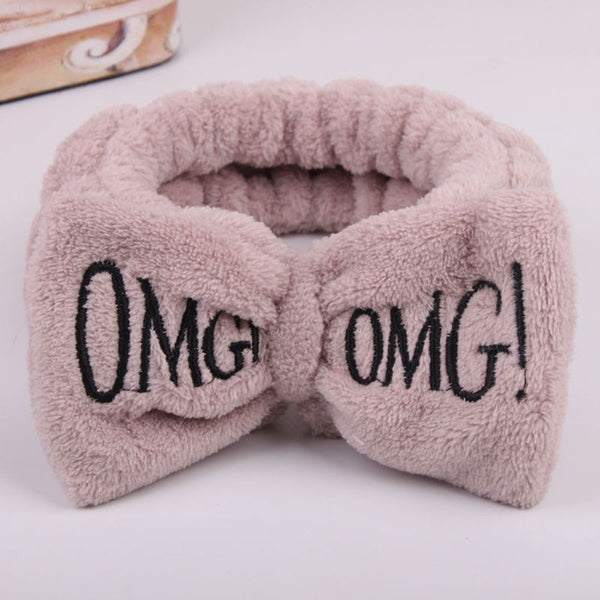 Khaki OMG - 2019 New OMG Letter Coral Fleece Wash Face Bow Hairbands For Women Girls Headbands Headwear Hair Bands Turban Hair Accessories