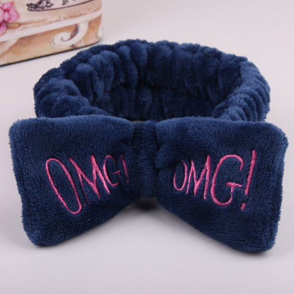 Navy OMG - 2019 New OMG Letter Coral Fleece Wash Face Bow Hairbands For Women Girls Headbands Headwear Hair Bands Turban Hair Accessories