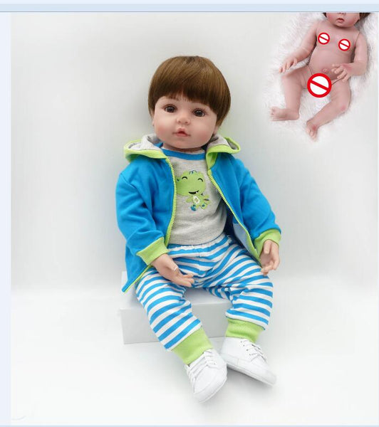 green boy / 48cm blue eye - Toy Full body silicone water proof bath toy popular hot selling reborn toddler baby dolls bebe doll reborn lifelike soft touch