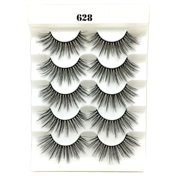 Type 2 / 13mm - 5 Pairs 2 Styles 3D Faux Mink Hair Soft False Eyelashes Fluffy Wispy Thick Lashes Handmade Soft Eye Makeup Extension Tools