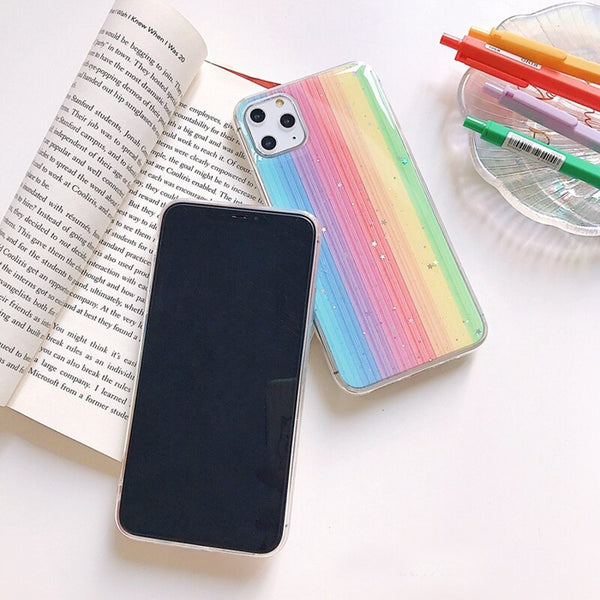 [variant_title] - LACK Cute Colorful Rainbow Shiny Stars glitter powder Phone Case For iphone 11 11Pro MaX 6S 7 8 Plus X XS Max XR Soft Back Cover