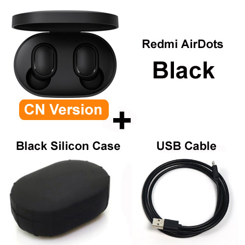 Add Cable Black Case - Original Xiaomi Redmi Airdots Xiaomi Wireless earphone Voice control Bluetooth 5.0 Noise reduction Tap Control