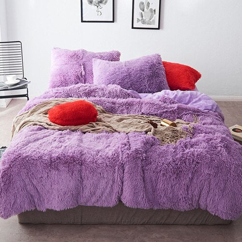 Faux Fur Comforter Bedding Set 21 Colors Coral Fleece Fitted Sheet Duvet Cover Bedcover Bedspread on Bed Sheet with Elastic Band
