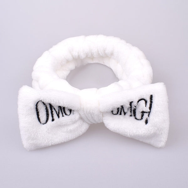 White - New Letter OMG Coral Fleece Soft Bow Headbands For Women Girls Cute Hair Holder Hairbands Hair Bands Headwear Hair Accessories