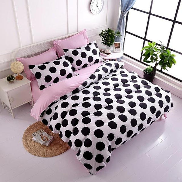 Black White Wave point Lattice Dot Bed Cover Set Duvet Cover Adult Child Bed Sheet and Pillowcase Comforter Bedding Set 61007