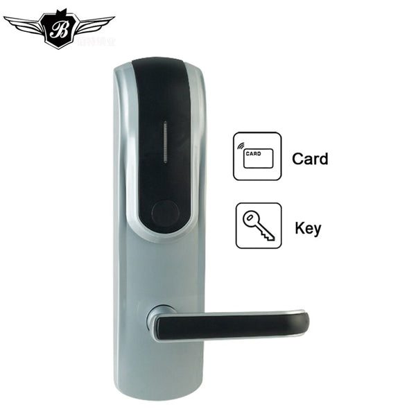 [variant_title] - Intelligent system Good Quality Zinc Alloy RFID Card Unlock Door Lock with Mechanical key for Hotel