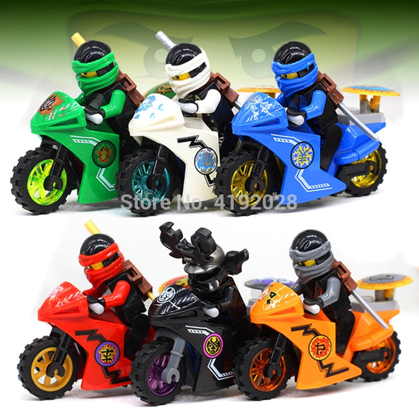 [variant_title] - For legoing NinjagoES Ninja Motorcycle Figures Kai Jay Zane Nya Lloyd With Weapons Action Building blocks bricks toys legoings