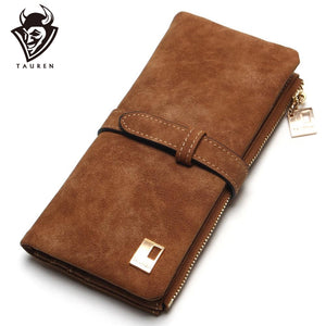 [variant_title] - 2019 New Fashion Women Wallets Drawstring Nubuck Leather Zipper Wallet Women's Long Design Purse Two Fold More Color Clutch