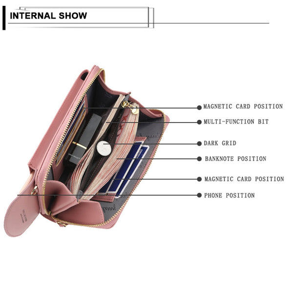 [variant_title] - Fashion Women Crossbody Wallet PU Leather Lady Clutch Bag Multifunction Zipper Coin Purse Solid Color Shoulder Bags Clutch Bag