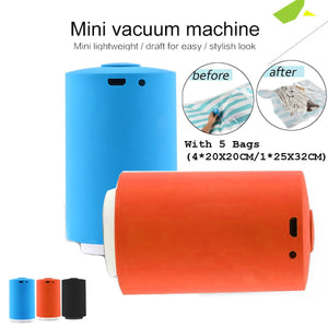 [variant_title] - Mini Portable USB Rechargeable Automatic Vacuum Sealer Pump Machine With 5 Vacuum Bag Blue Orange Black