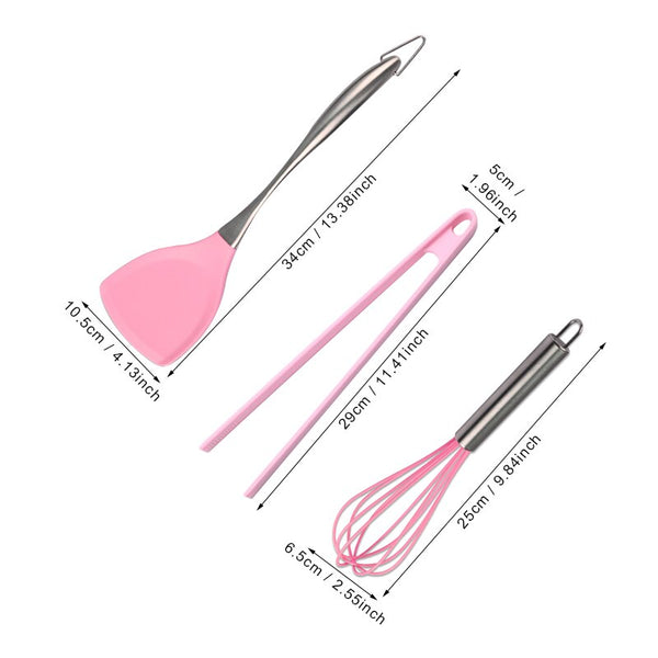 [variant_title] - Pink Silicone Cooking Tools Stainless Steel Handle Kitchenware Dinnerware Tableware Heat Resistant Kitchen Utensils Accessories