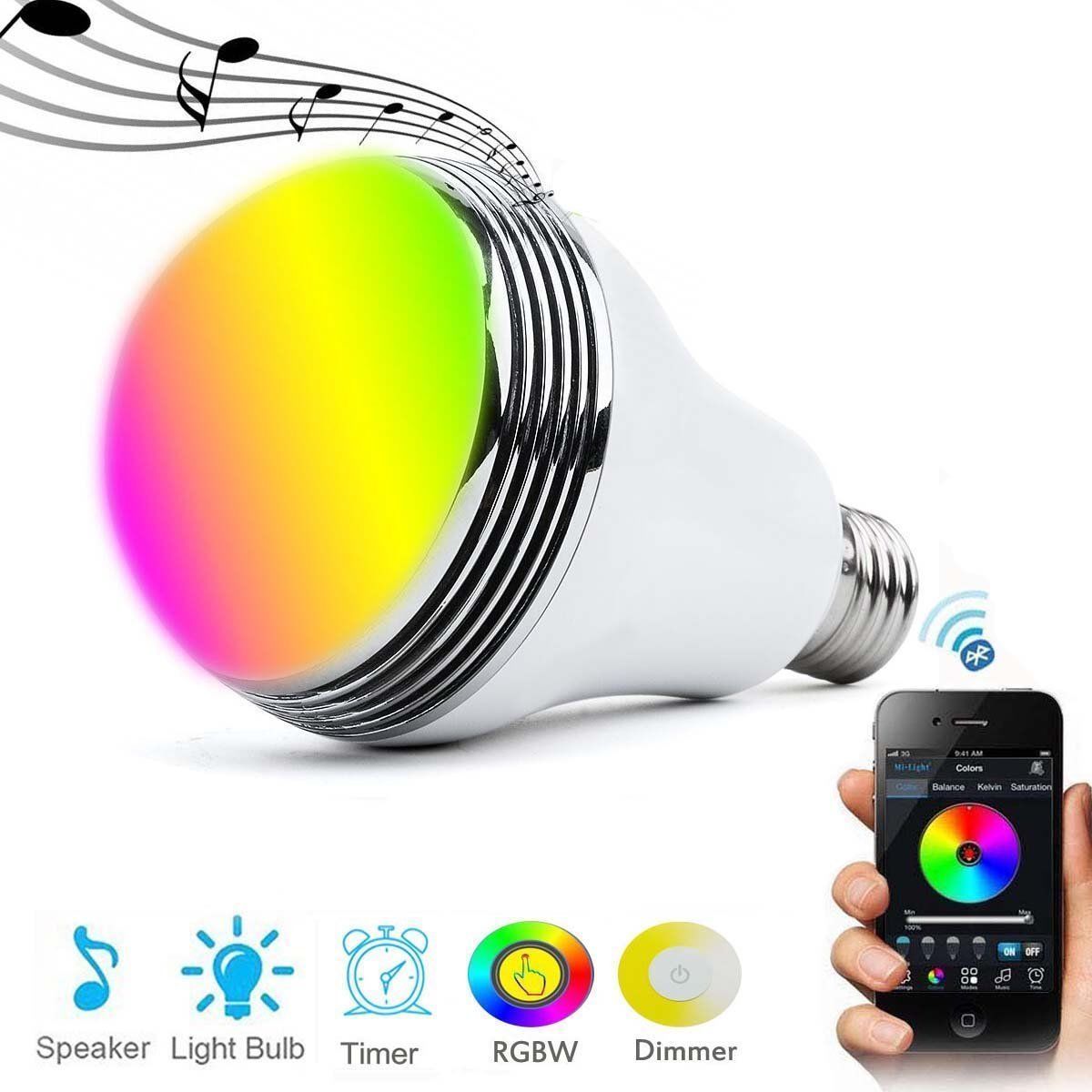 [variant_title] - E27 Smart RGB Wireless Bluetooth Speaker Bulb 9W LED Light Music Speaker Timer Player Dimmable Remote Control Music Lamp