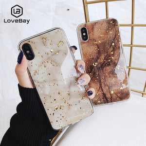 [variant_title] - Lovebay Luxury Gold Foil Bling Marble For iPhone X XS Max XR Phone Case Soft TPU Cover For iPhone 7 8 6 6s Plus Glitter Case