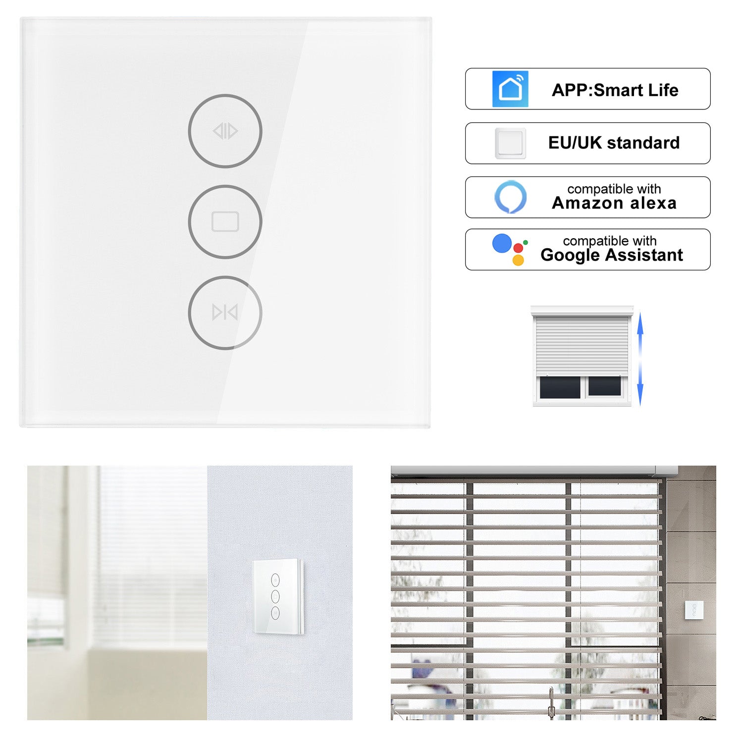Default Title - App EU wifi tuya smart touch curtain switch voice control by Alexa echo Google  phone control For Electric curtain motor
