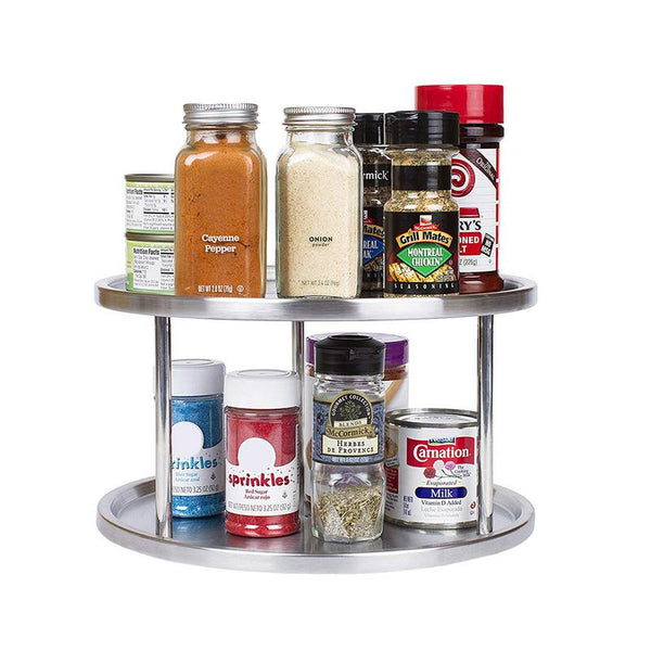 [variant_title] - Spice Rack Stainless Steel Organizer Tray 360 Degree Turntable Rotating 2 Stand For Dining Table Kitchen Counters Cabinets