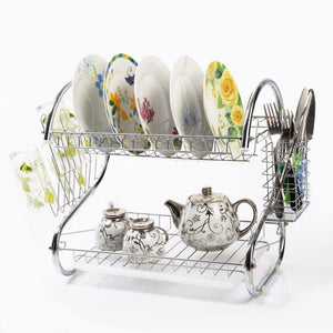 [variant_title] - AsyPets Large Capacity Stainless Steel 2-Layer Dish Drainer Drying Rack for Kitchen Storage