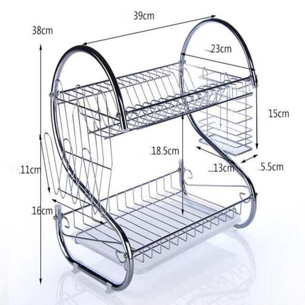 [variant_title] - AsyPets Large Capacity Stainless Steel 2-Layer Dish Drainer Drying Rack for Kitchen Storage