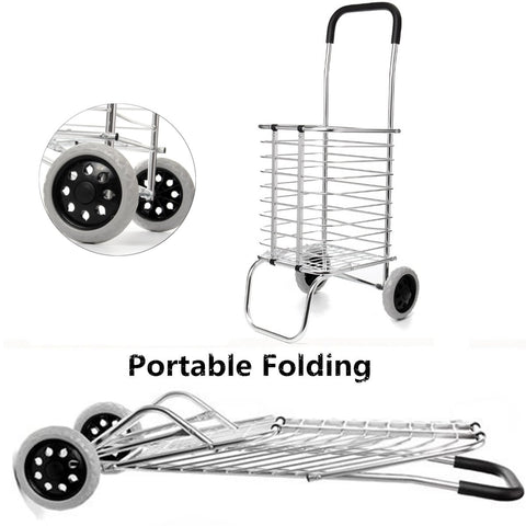 [variant_title] - 2 Wheel Aluminum Folding Portable Shopping Market Grocery Basket Cart Trolley Quality Aluminum Frame Bold