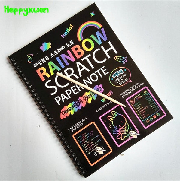 Default Title - Happyxuan 19*26cm Large Magic Color Rainbow Scratch Paper Note book Black DIY Drawing Toys Scraping Painting Kid Doodle