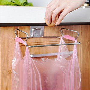 [variant_title] - Metal Cupboard Door Back Hanging Trash Rack Storage Kitchen Garbage Rubbish Bag Can Holder Hanging Kitchen Cabinet Trash Rack (Silver)