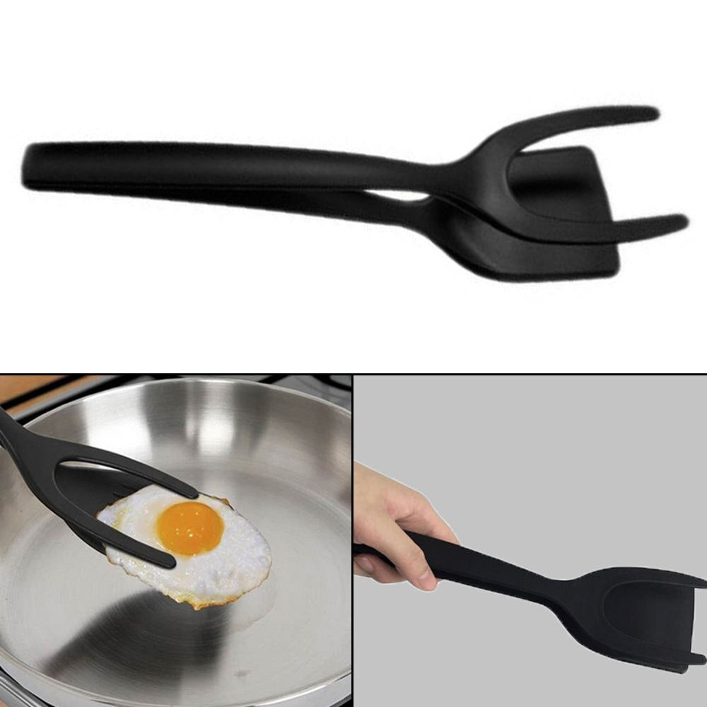 2 In 1 Grip Flip Tongs Egg Spatula Tongs Clamp Pancake Spatula