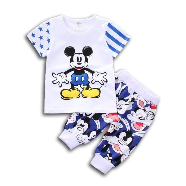 [variant_title] - Baby Cartoon T-shirt Pants 2Pcs/Set Summer Kids Sport Clothes Toddler Tracksuit Fashion Children Boys Girls Cotton Clothing Sets