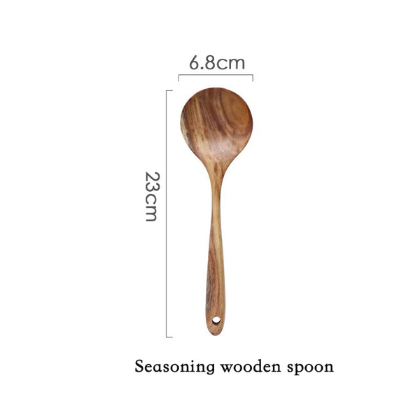 02 - Thailand teak Natural Wood Craft Tableware Spoon Ladle Long Rice Soup Skimmer Cooking Spoons Scoop Handmade Kitchen Tool Set