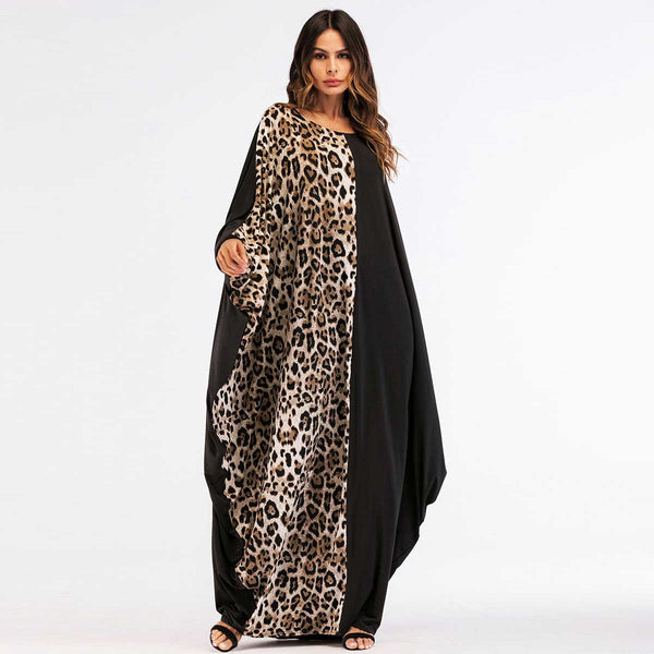 [variant_title] - 2019 Leopard Patchwork Women Abaya New Style Muslim Long Dress Arabic Dubai Kaftan Islamic Maxi Vestidos Bat sleeve VKDR1450 (7014 One Size)