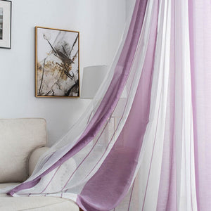 Purple / 1 pcs W100cmxH130cm / 2.Grommet - Topfinel Gray Semi Voile Sheer Curtains Drapes for Bedroom Kitchen Living Room Stripe Gradient Home Decortive Tulle on Windows