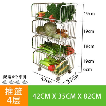 [variant_title] - Louis Fashion Cart 304 Stainless Steel Kitchen Vegetable Fruit Basket Rack Floor Multi Layer Fruits and Vegetables