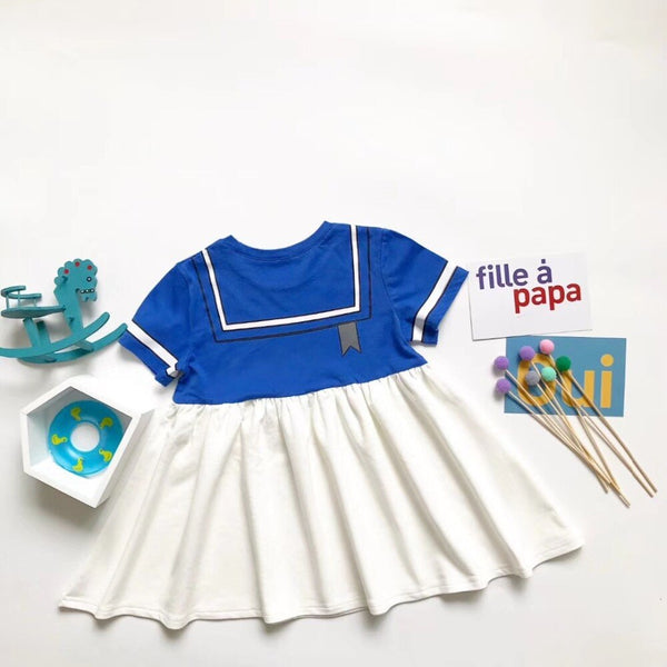 [variant_title] - summer baby dress cotton cartoon character print design o-neck blue white toddler girls dresses