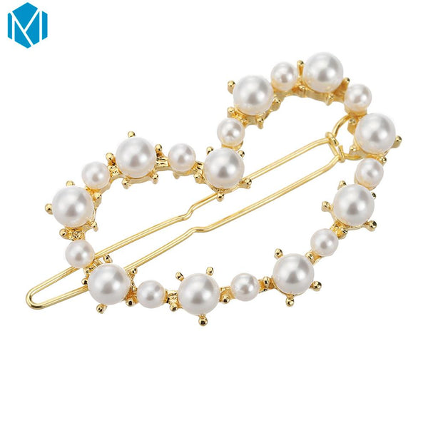 Pearls Heart - Fashion Woman Hair Accessories Triangle Hair Clip Pin Metal Geometric Alloy Hairband Moon Circle Hairgrip Barrette Girls Holder