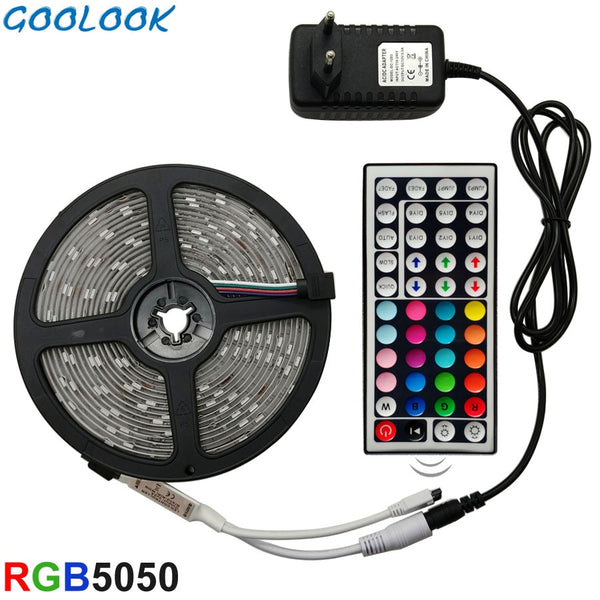 [variant_title] - LED Strip Light RGB 5050 SMD 2835 Flexible Ribbon fita Led RGB Stripe 5M 10M 15M Tape Diode DC 12V+ Remote Control + Adapter EU