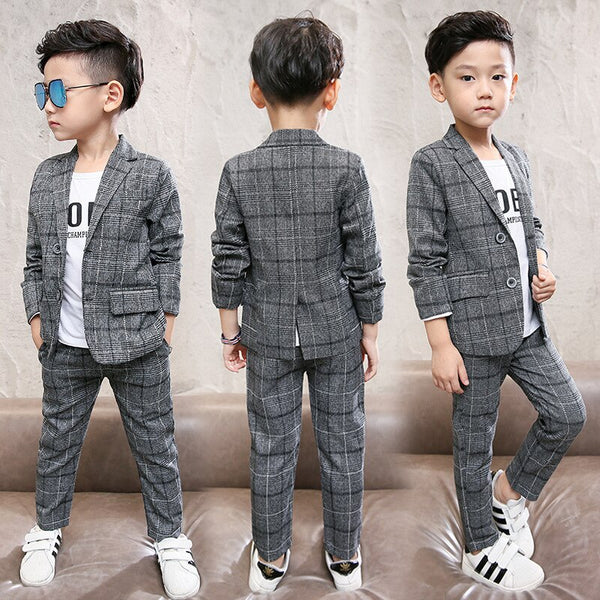 [variant_title] - Kids Clothes 2019 new Spring autumn Long sleeve Children's suit Plaid Single Breasted  coat+ pants 3-12 years Baby Boy Clothes