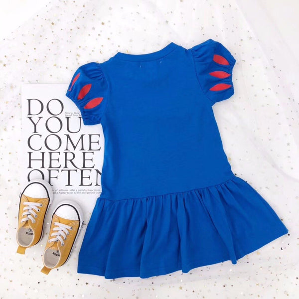[variant_title] - Summer baby girls dress cartoon character pattern printed cotton yellow blue color kids girls dresses